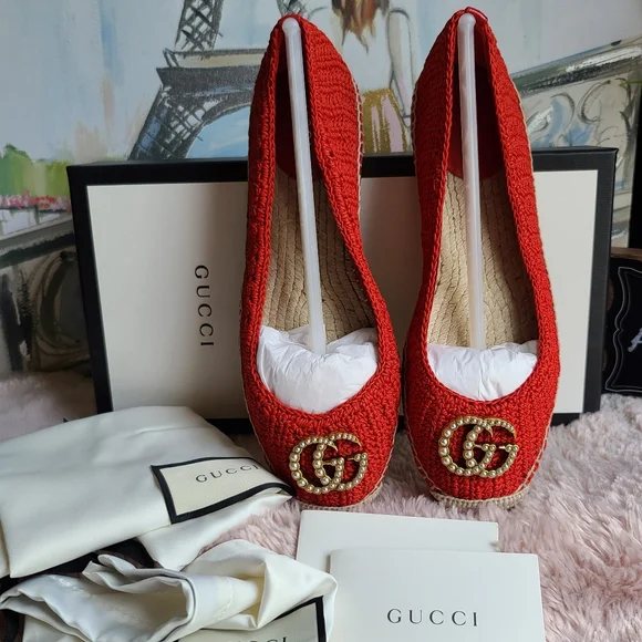 Gucci | Shoes | Gucci Red Lilibeth Gg Faux Pearlembellished